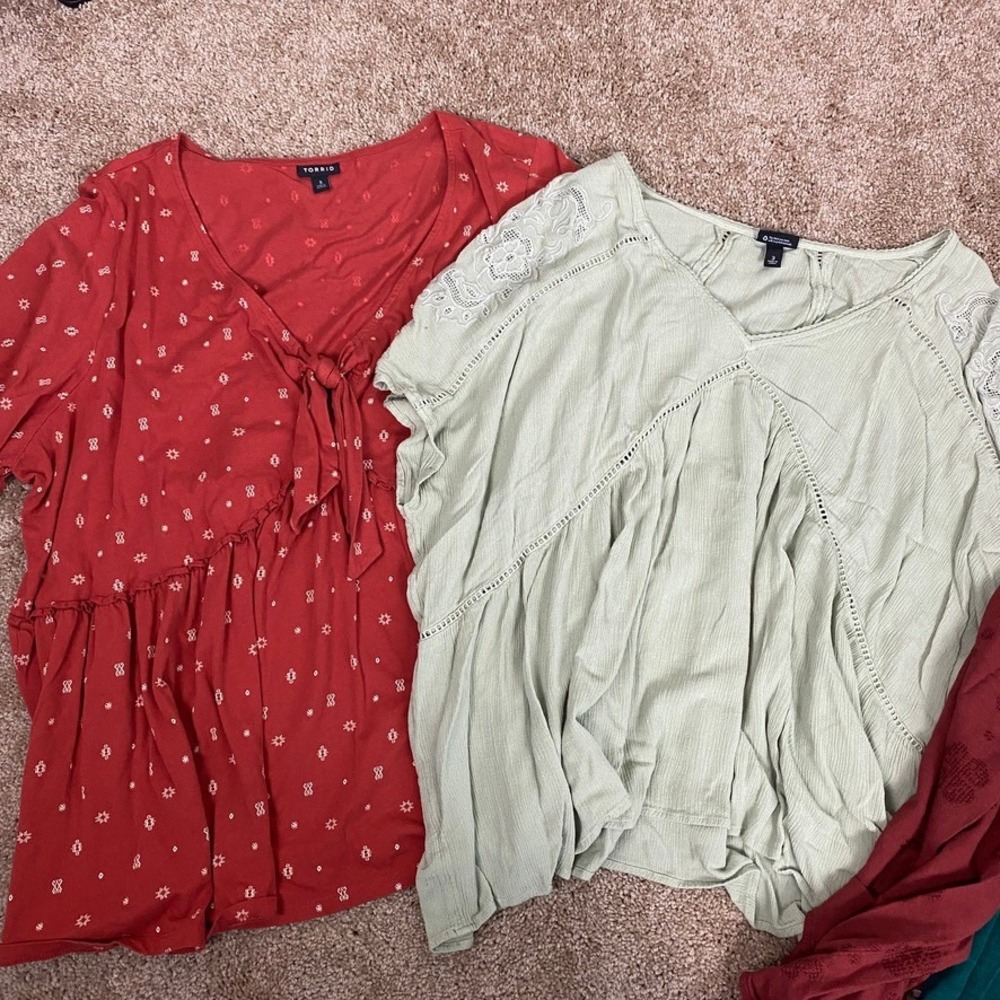 Torrid Boho Bundle Tops Womens 3X Lace Embroidered Floral Blouses Earthy Hippie - Picture 4 of 10